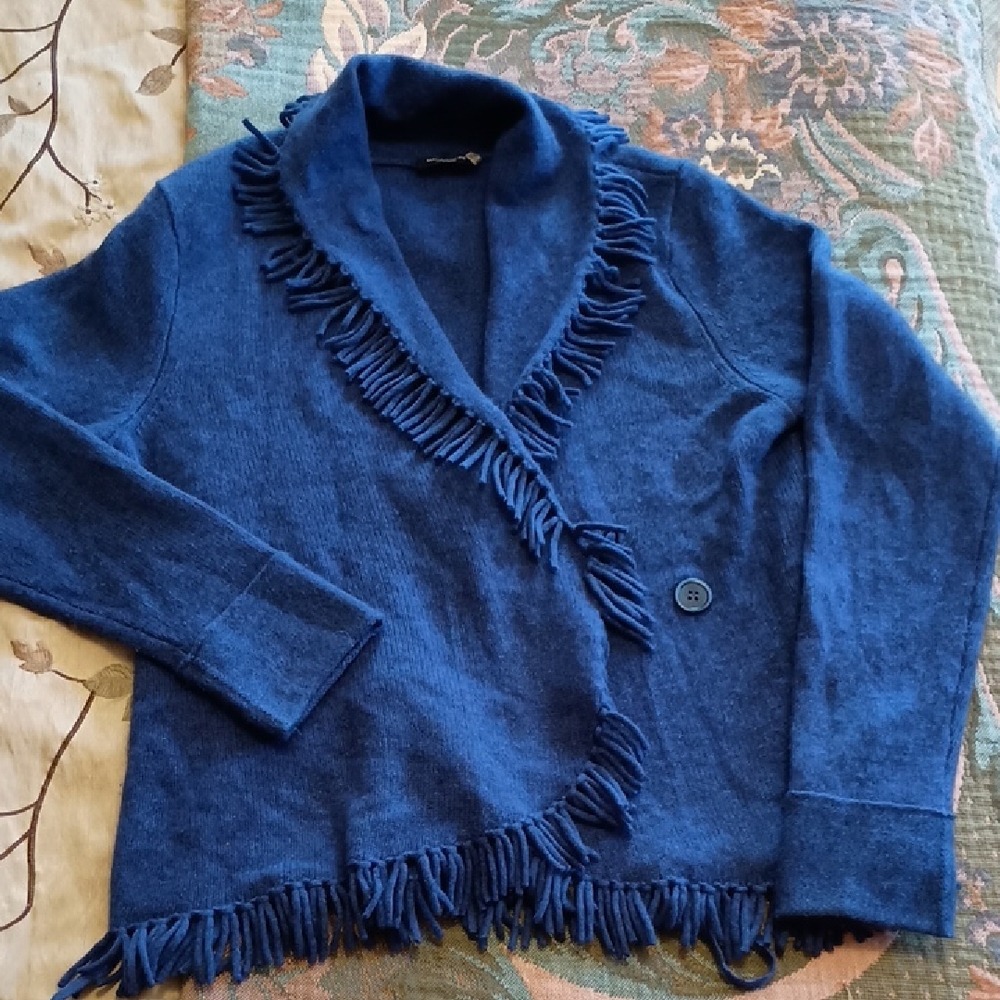 Magaschoni Royal Blue Fribge Wrap Cardigan Sz S